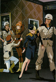 Resa di ufficiali donne dopo l'armistizio; si pu riconoscere sulla sinistra la segretaria di Gihren Zabi - fonte immagine: <a href="/immagini/ms_era_01.htm">MS Era</a>