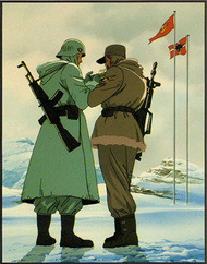 Soldati di guardia delle due fazioni presso la località dove verrà firmato il Trattato Antartico - fonte immagine: <a href="/immagini/ms_era_01.htm">MS Era</a>