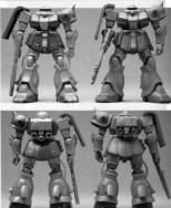 confronto fra il modellino dello Zaku originale e quello modificato